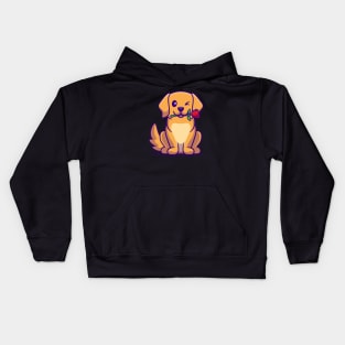 Cute Dog With Rose Flower Cartoon Kids Hoodie